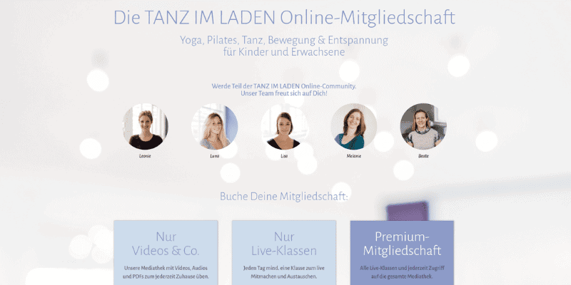 die Startseite unserer Online-Mitgliedschaft