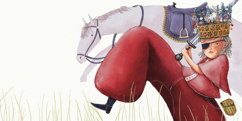 Illustration von wilder Räuberprinzessin in roter Hose
